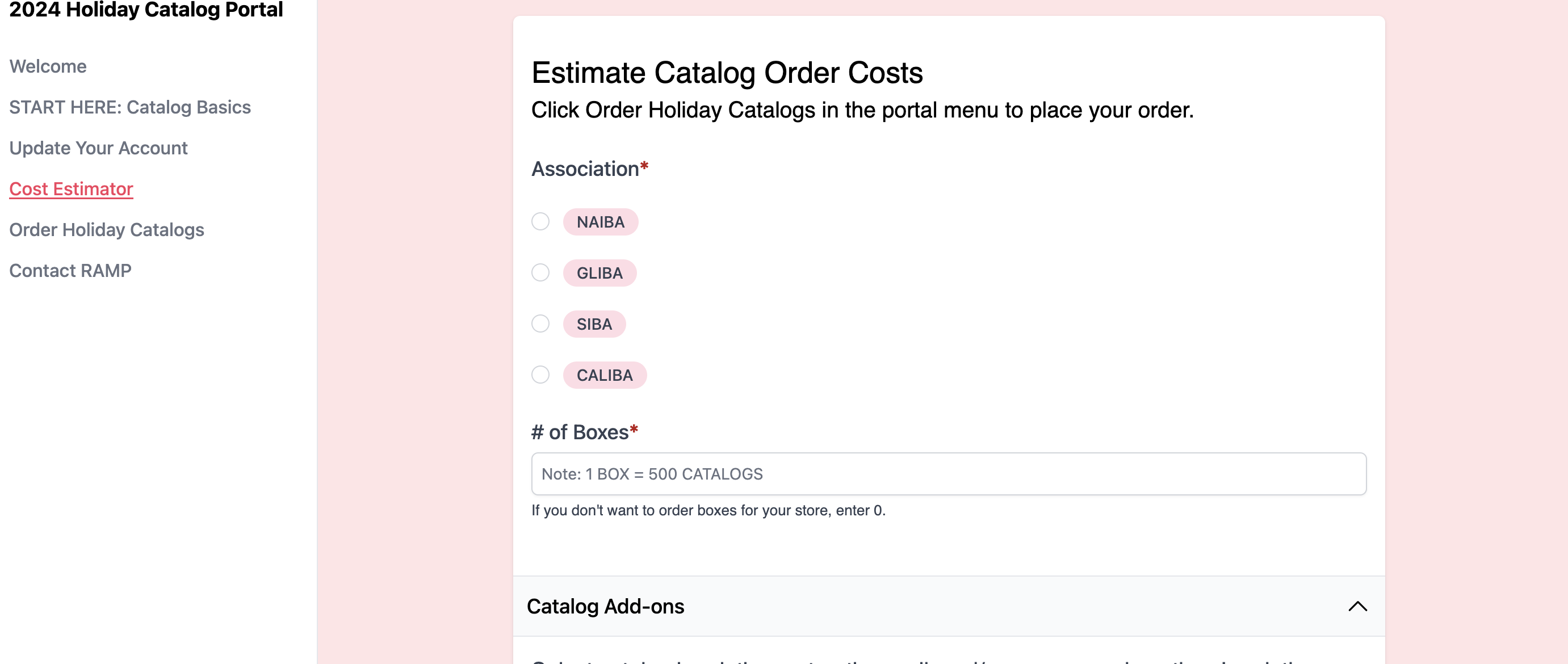 Image of pop-up with cost estimator.